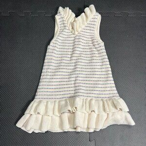 Janie And Jack Girls Striped Knit Dress 2T Ruffle Hem Cream & Lavender